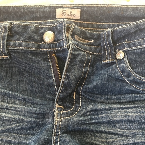 Suko Jeans Boot Cut Embellished Embroidered Faded Dark Wash Low Rise - Picture 6 of 8